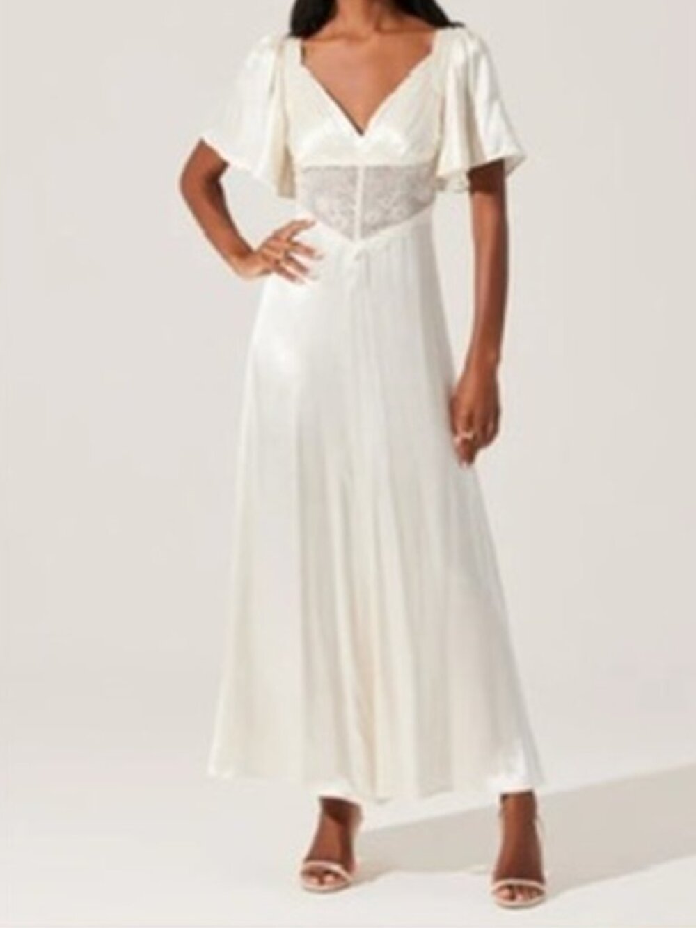 ASTR the Label Aurelia Satin Lace Midi Dress Ivory/White XS